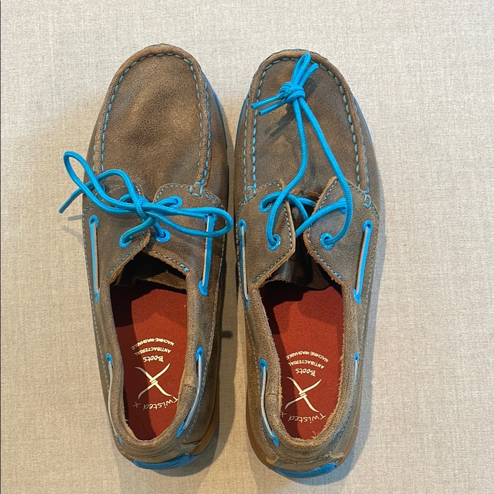 Twisted X Brown and Blue Moccasin Boat Shoes